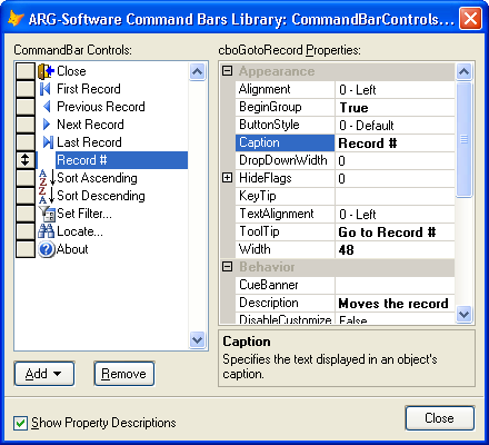 Child form, builder for the CommandBarControls collection